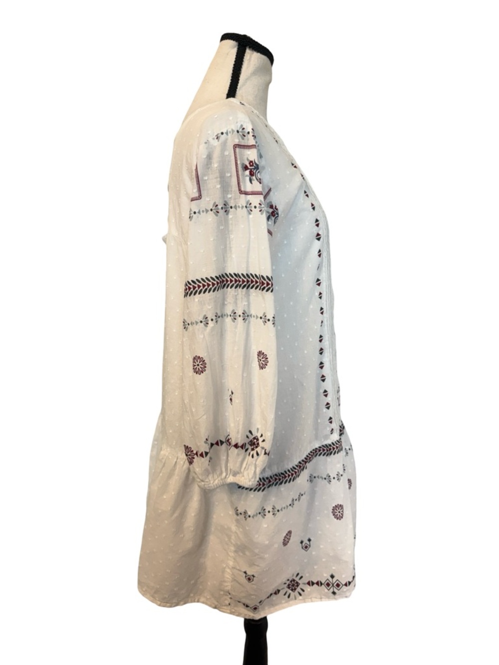 Bombay Paisley Medium White Embroidered Tunic Dress Boho Swiss Dot Open Back - Picture 6 of 14
